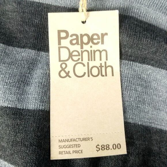 Paper Denim Cloth Black & Gray Striped V Neck Shirt Sweater Mens Sz L Pullover - Picture 7 of 10